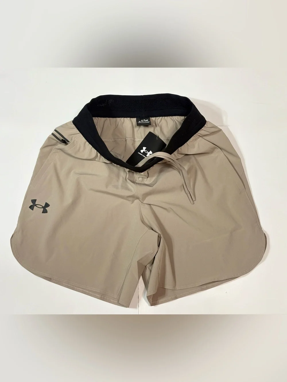 Under Armour Men's Sandstone Athletic Shorts with Black Waistband